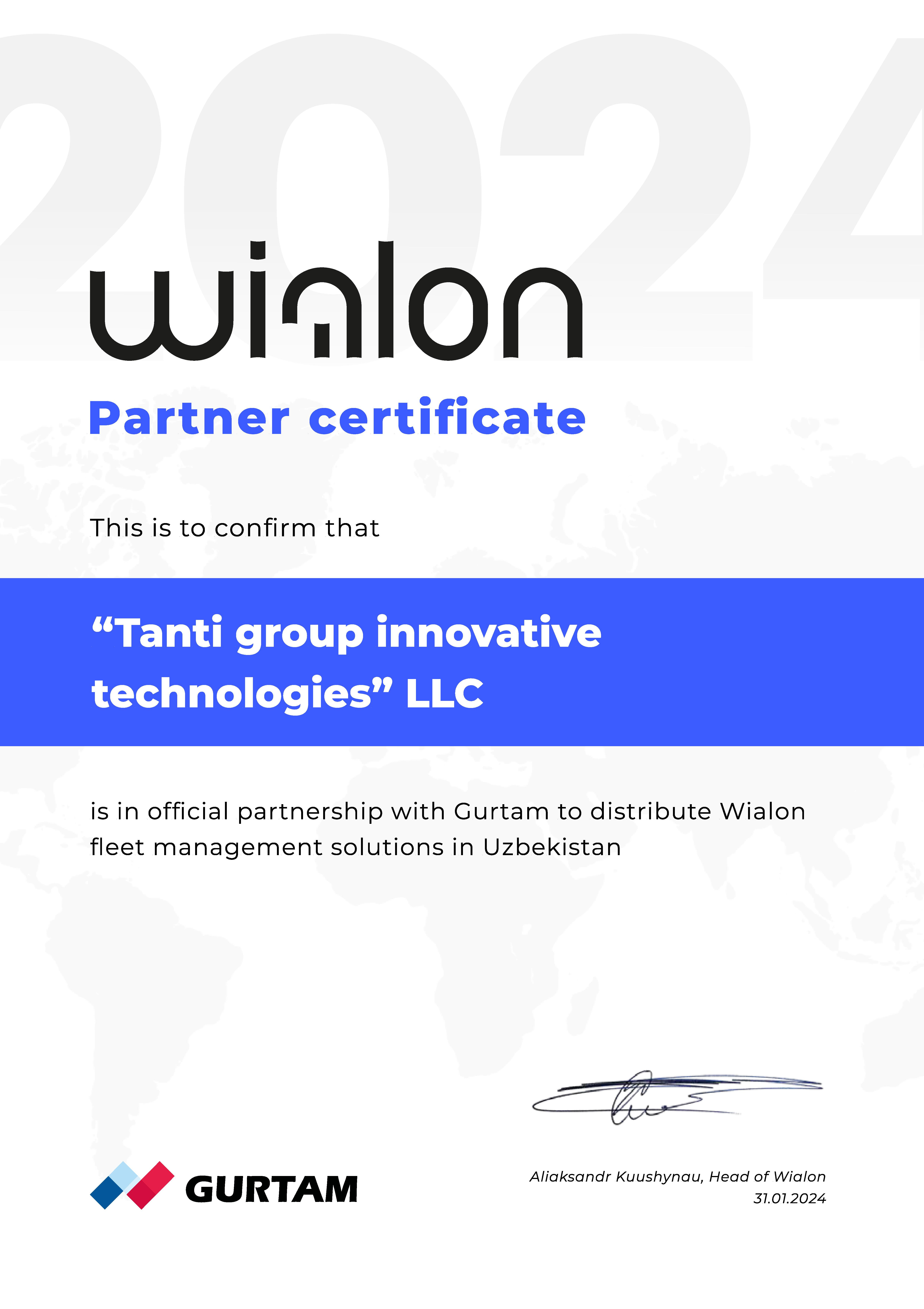 Partner certificate WIALON